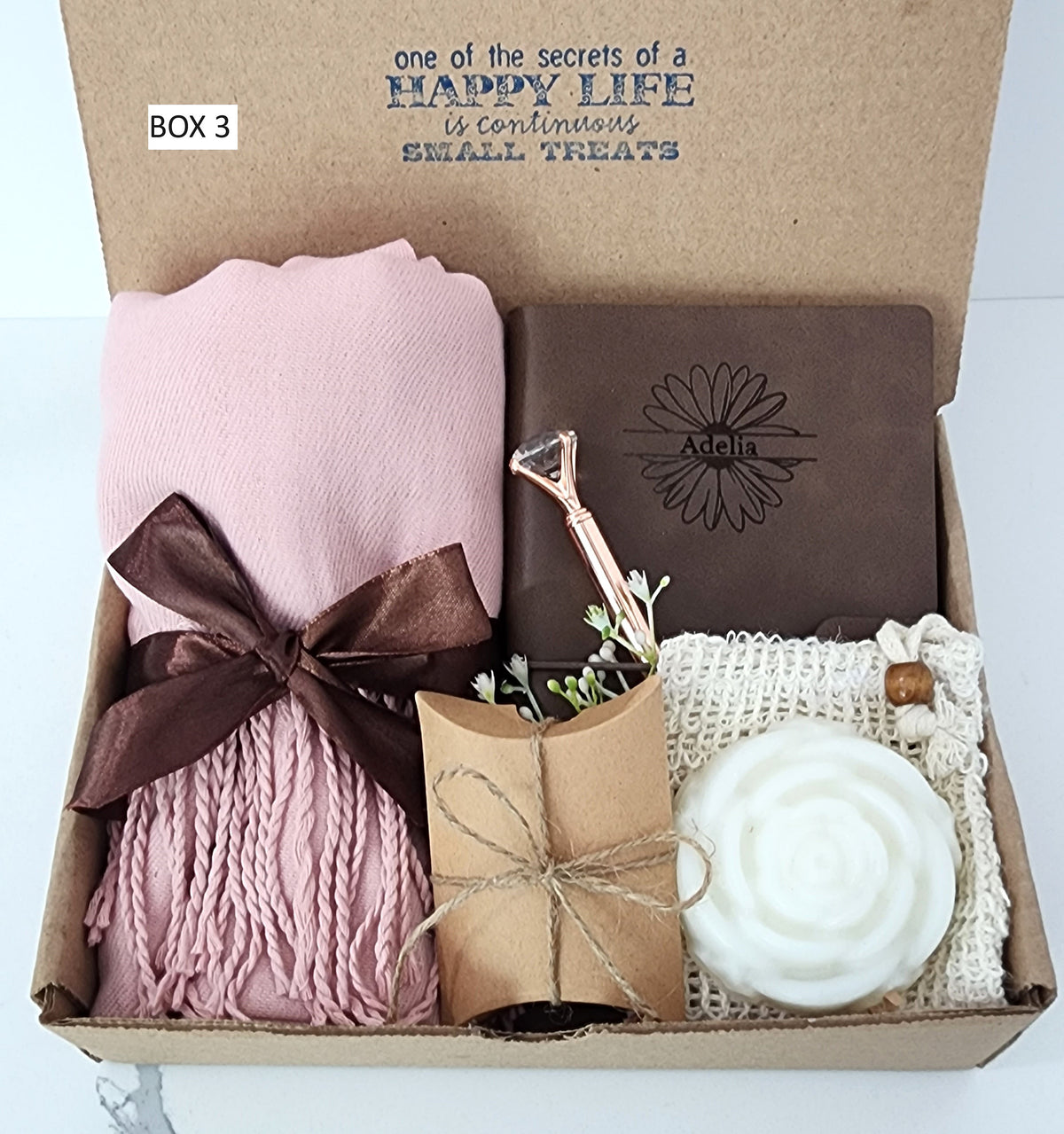 Personalized Spa Gift Box for Women | Hygge Self Care Package, Birthday Gift for Her, Mother's Day gift Set with Cozy Scarf and Aromatherapy