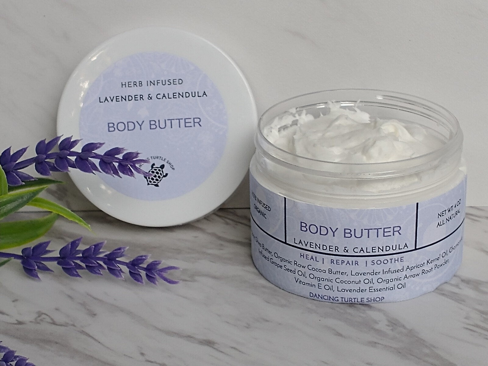 Herb Infused Body Butter, Lavender Calendula, Organic Shea & Cocoa