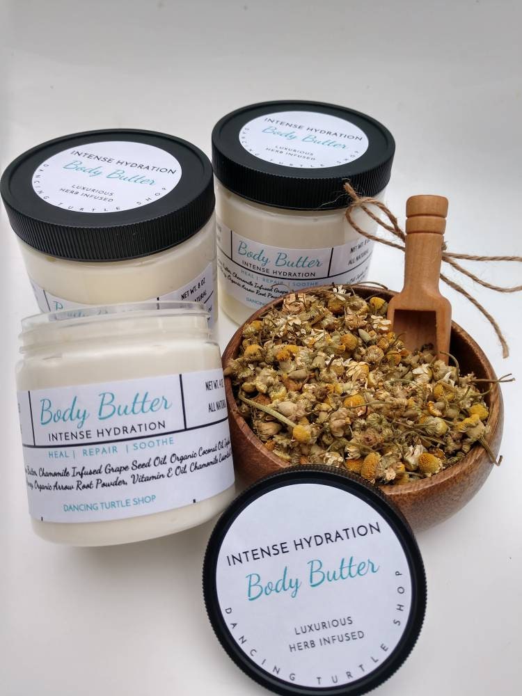 Organic Herb Infused Body Butter, Shea & Cocoa, Dry Skin Lotion