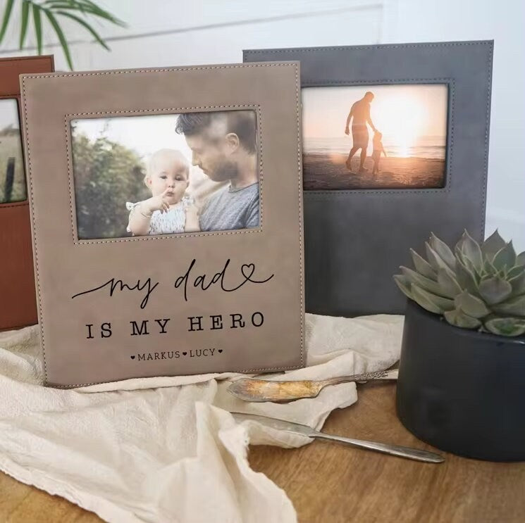 Engraved Faux Leather Wedding Picture Frame | Personalized Anniversary Gift