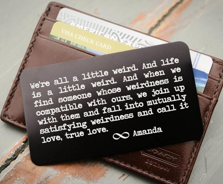 Personalized wallet card, Metal wallet card, Wallet card insert, Personalized message card, , Sentimental Romantic Keepsake, Custom Gift