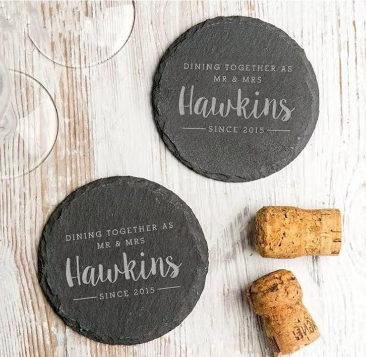 Custom Engraved Slate Coasters, Personalized Wedding Gift