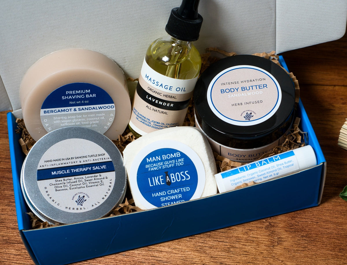 Men's Spa Gift Box, Sandalwood Body Butter, Muscle Therapy Salve