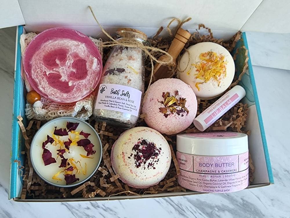 Organic Vanilla Rose Spa Gift Set, Aromatherapy Bath Bombs