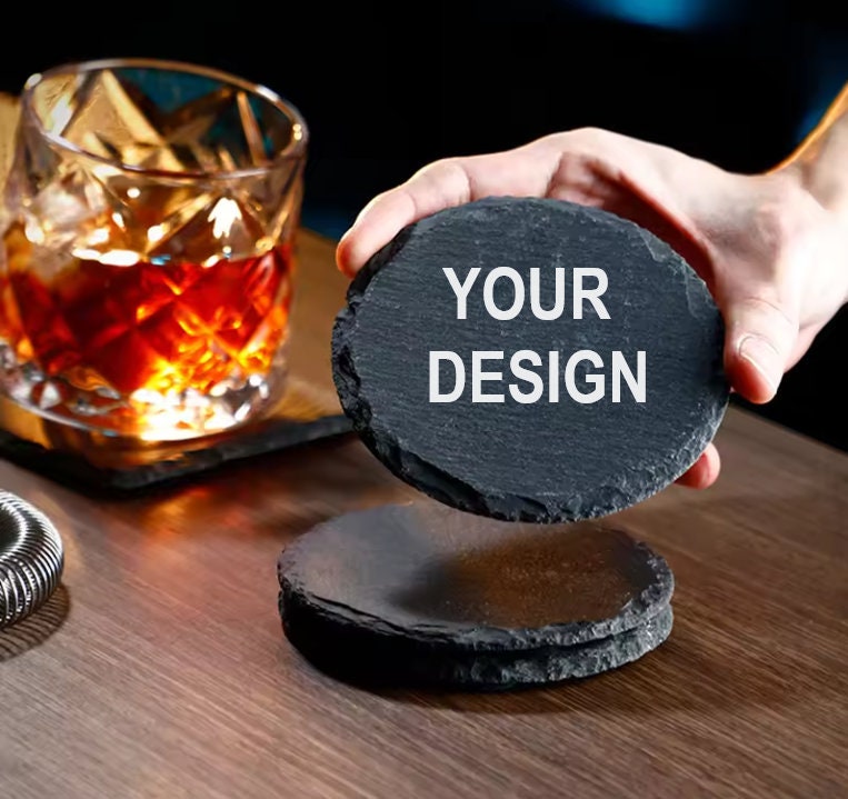 Custom Engraved Slate Coasters, Personalized Housewarming Gift