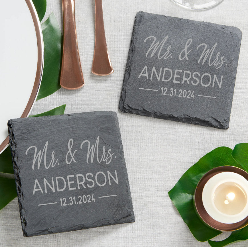 Custom Engraved Slate Coasters, Personalized Housewarming Gift
