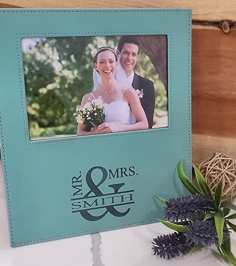 Engraved Faux Leather Wedding Picture Frame | Personalized Anniversary Gift
