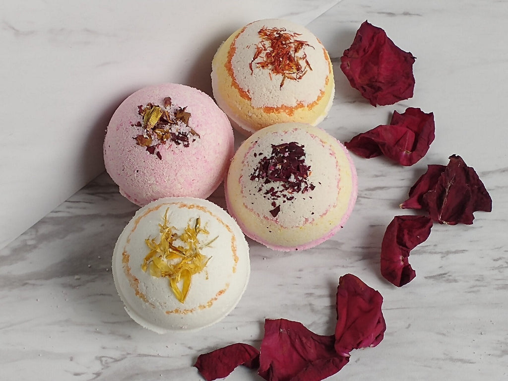 Organic Vanilla Rose Spa Gift Set, Aromatherapy Bath Bombs