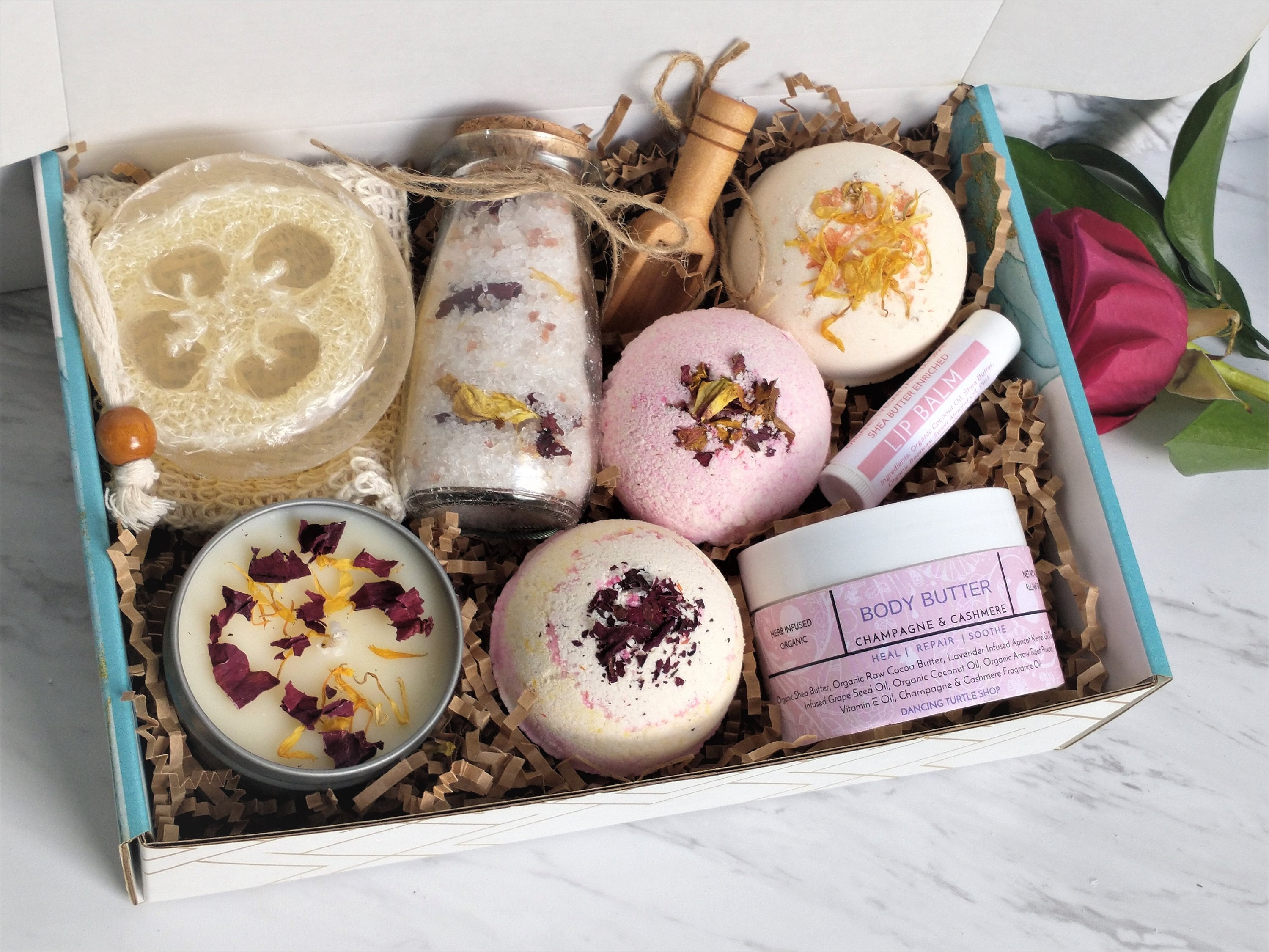 Organic Vanilla Rose Spa Gift Set, Aromatherapy Bath Bombs
