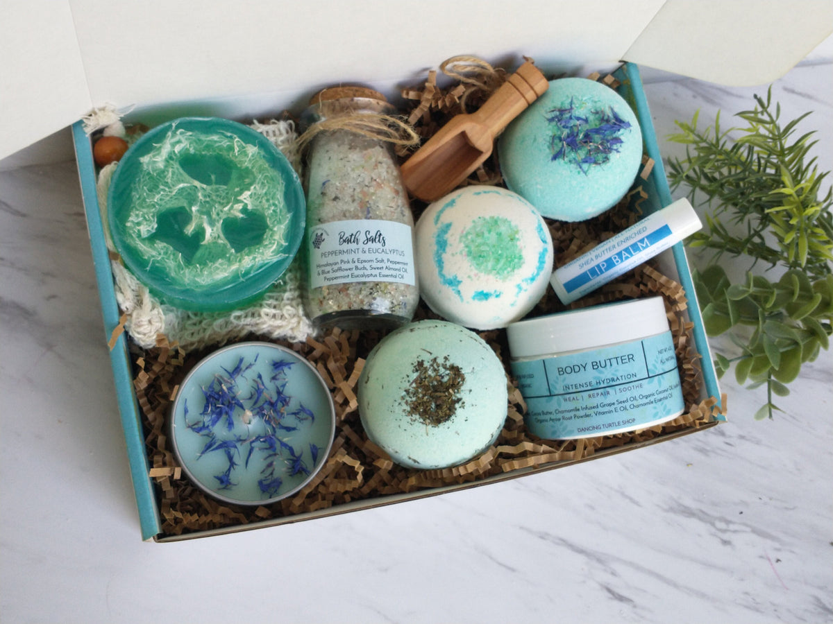 Eucalyptus Aromatherapy Spa Gift Box, Organic Bath Bombs, Personalized Gift