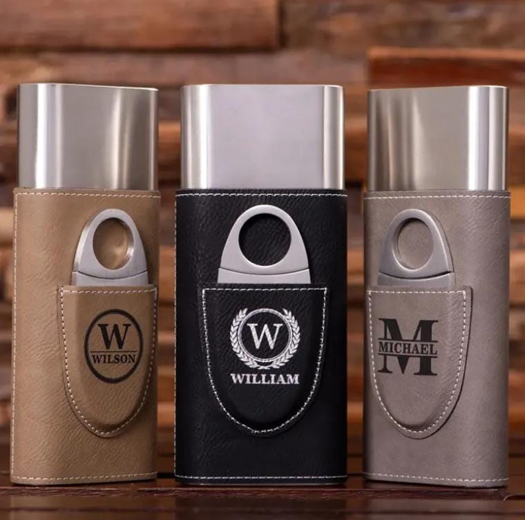 Custom Leather Cigar Case with Cutter, Groomsmen Gifts, Best Man Gift, Men's Birthday Gift Personalized Leather Cigar Case, Cigar Cutter Set