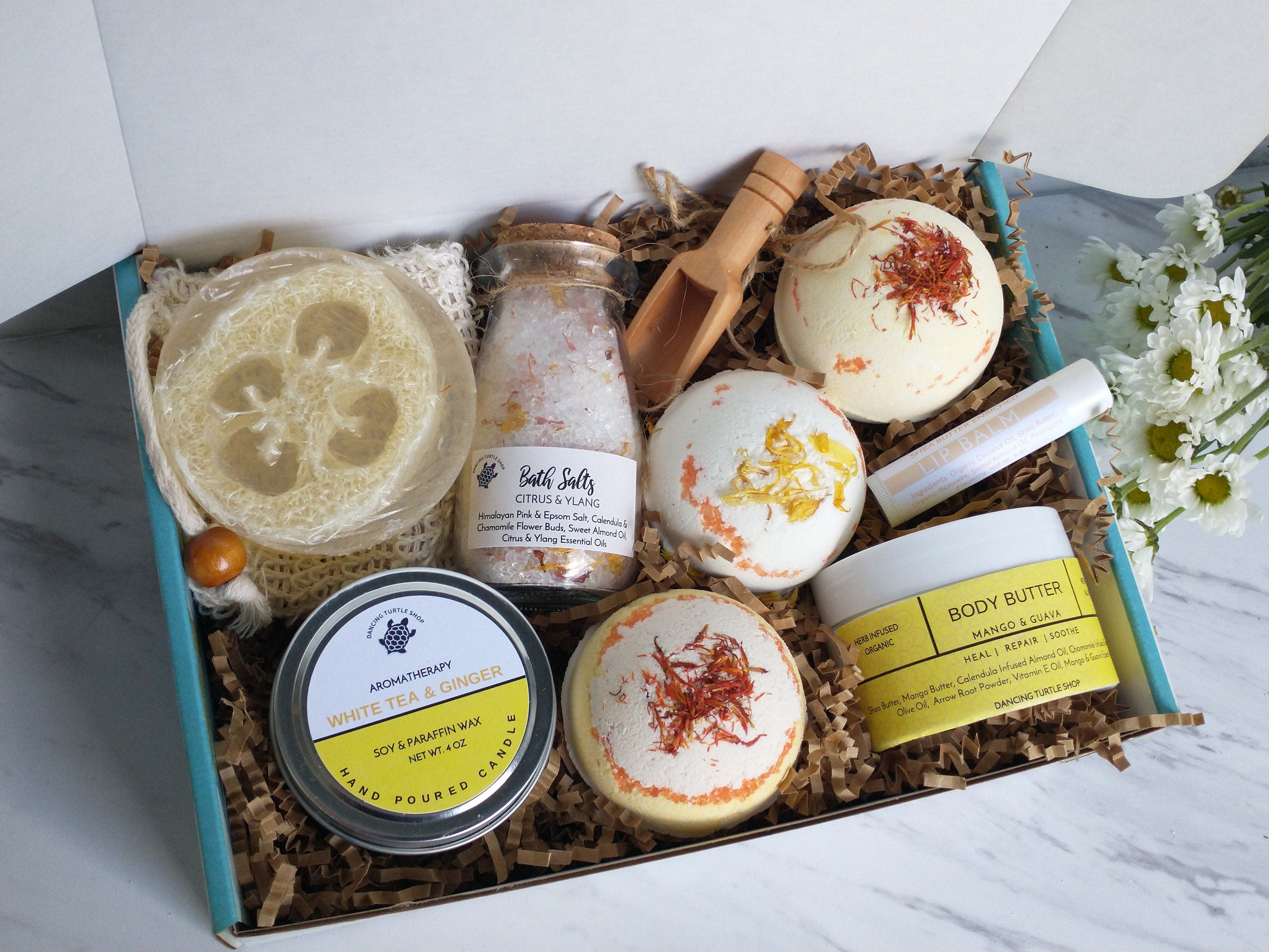 Organic Spa Gift Box, Aromatherapy Bath Bombs, Citrus Mango