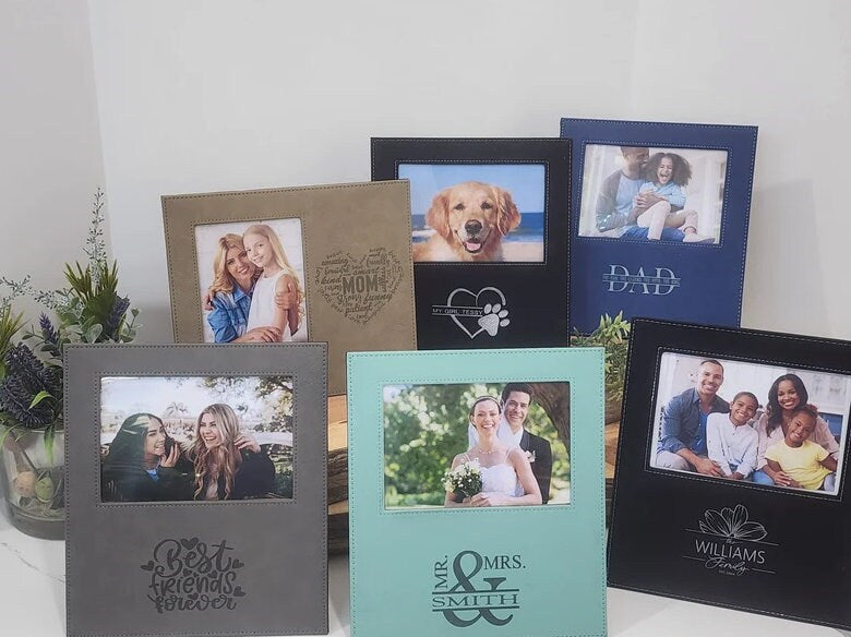 Engraved Faux Leather Wedding Picture Frame | Personalized Anniversary Gift