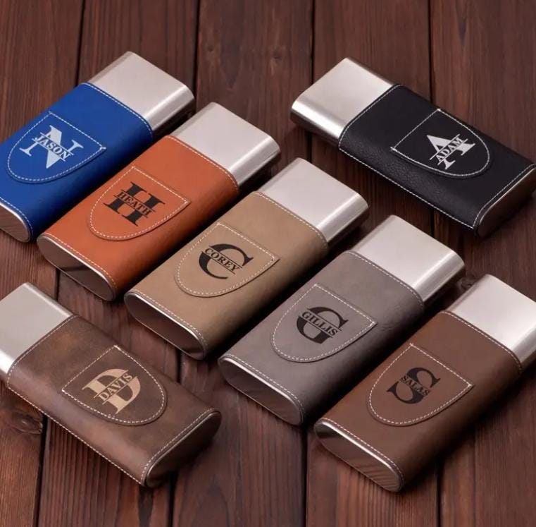 Custom Leather Cigar Case with Cutter, Groomsmen Gifts, Best Man Gift, Men's Birthday Gift Personalized Leather Cigar Case, Cigar Cutter Set