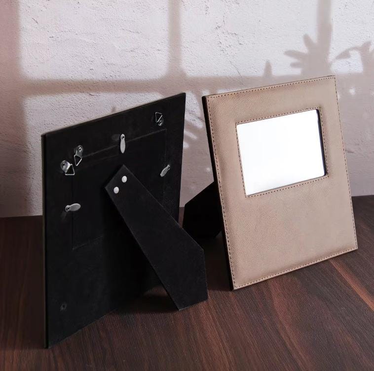 Personalized Add Your Custom Text Engraved Leatherette Faux Leather Hanging/Tabletop Personalized Group Family Photo Picture Frame