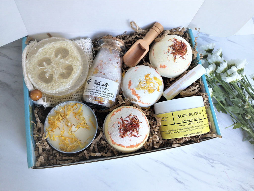 Organic Spa Gift Box for Her, Aromatherapy Bath Bombs, Body Butter