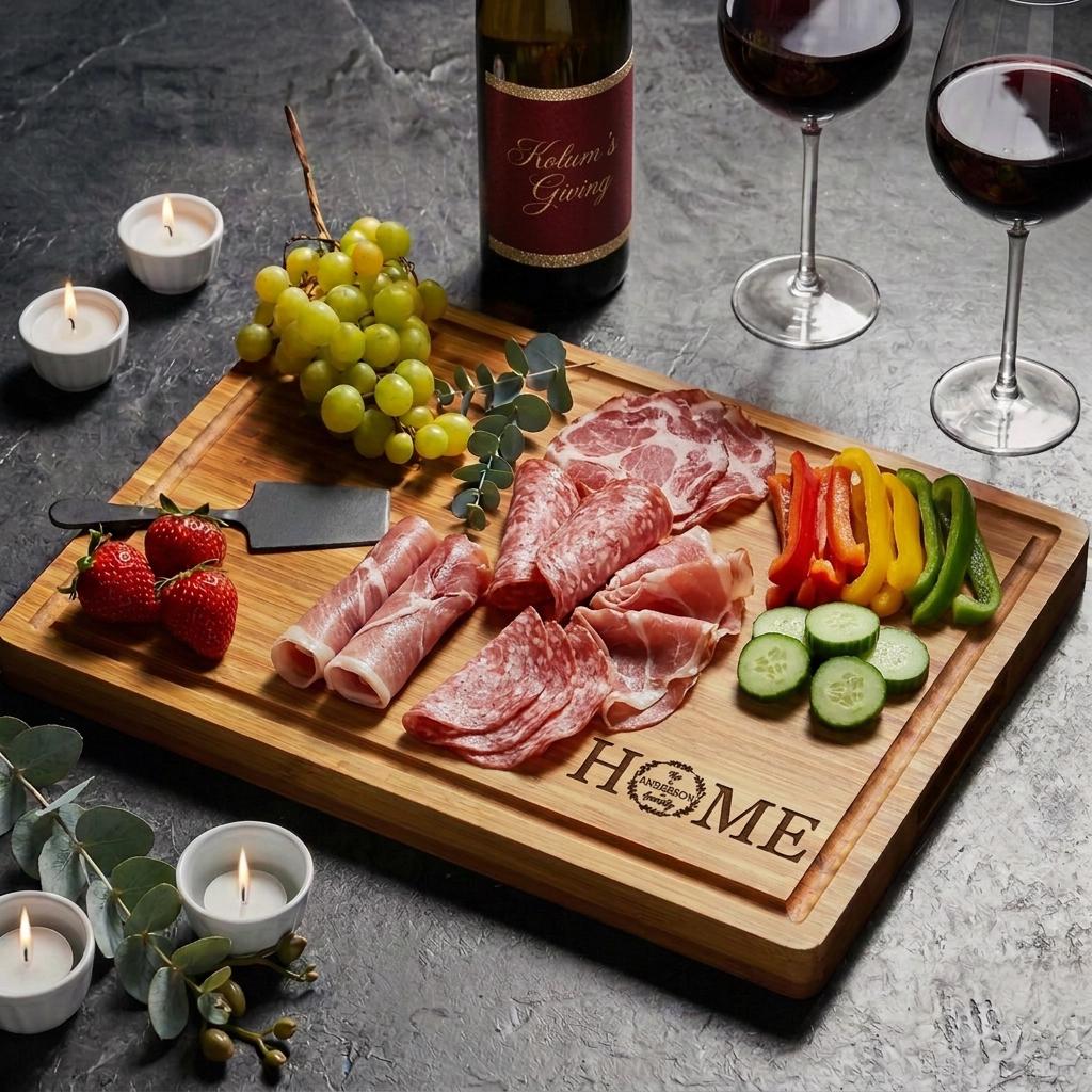 Personalized Cutting Board, Engraved Wedding Gift, Bamboo Charcuterie Board, Engagement Gift, Housewarming Gift, Dining and Serving Gift