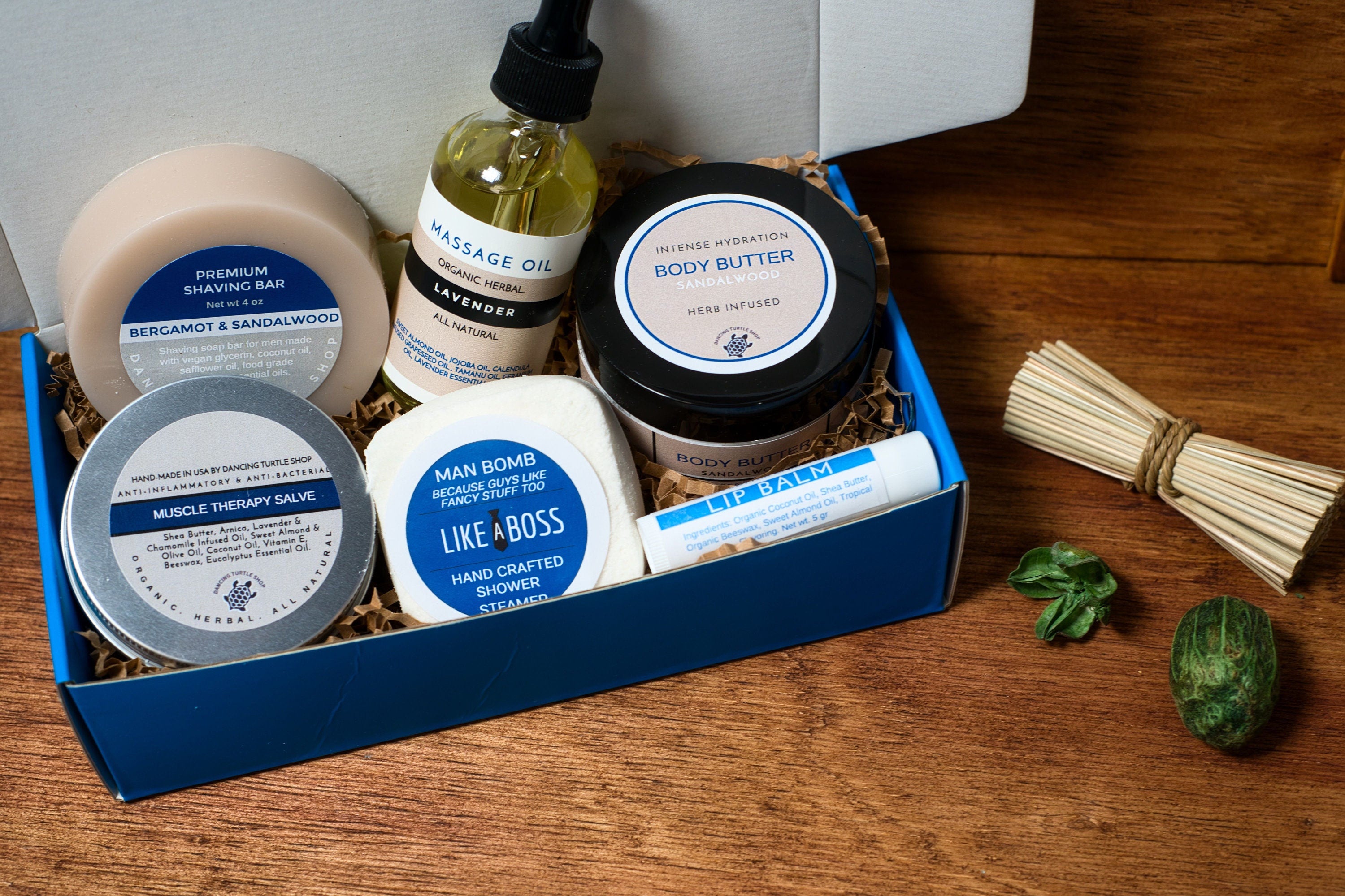 Men's Spa Gift Box, Sandalwood Body Butter, Muscle Therapy Salve