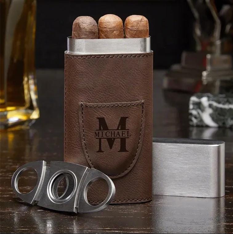 Custom Leather Cigar Case with Cutter, Groomsmen Gifts, Best Man Gift, Men's Birthday Gift Personalized Leather Cigar Case, Cigar Cutter Set
