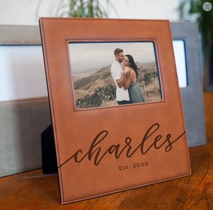 Engraved Faux Leather Wedding Picture Frame | Personalized Anniversary Gift