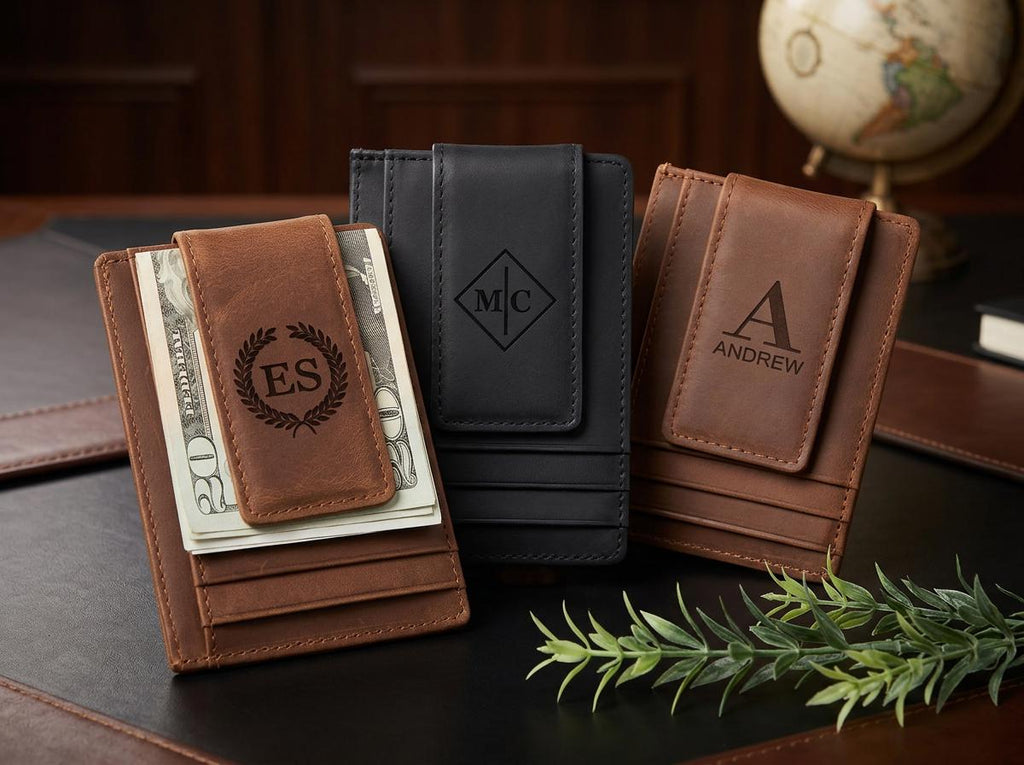 Money Clip, Personalized Gift For Him, Gift for Dad, Custom Gift for Dad, Engraved Genuine Leather Wallet, Custom Wallet, Gift for Men.