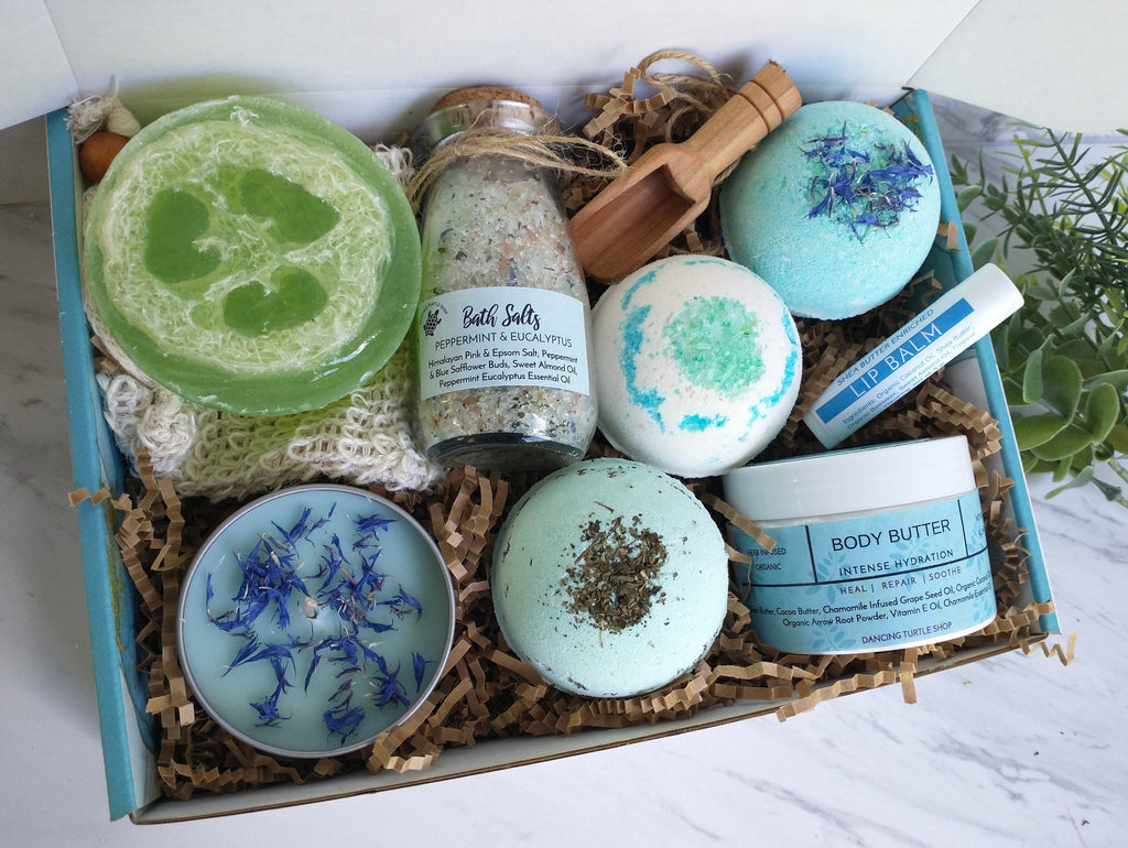 Personalized Spa Gift Box, Organic Bath Bombs, Self Care Set