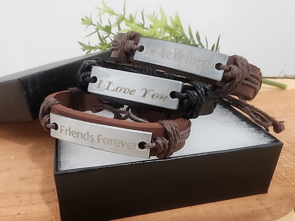 Best Friend Bracelet, Personalized Gifts, Leather Bracelets Custom Leather Bracelet Engraved Leather Bracelets Unisex Gifts Couple Bracelets