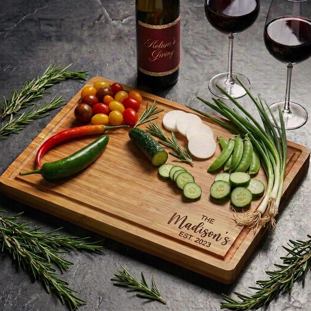 Personalized Cutting Board, Engraved Wedding Gift, Bamboo Charcuterie Board, Engagement Gift, Housewarming Gift, Dining and Serving Gift