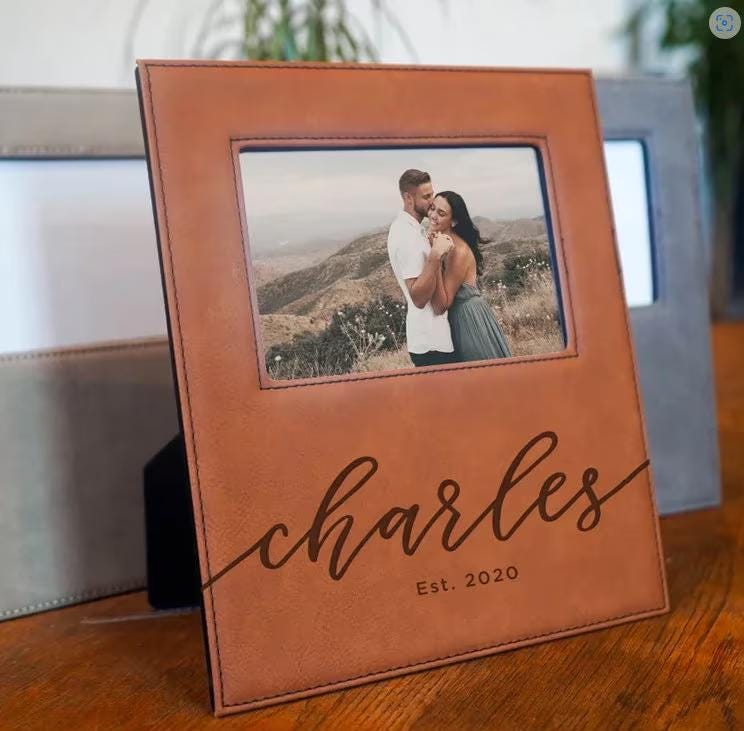 Personalized Add Your Custom Text Engraved Leatherette Faux Leather Hanging/Tabletop Personalized Group Family Photo Picture Frame