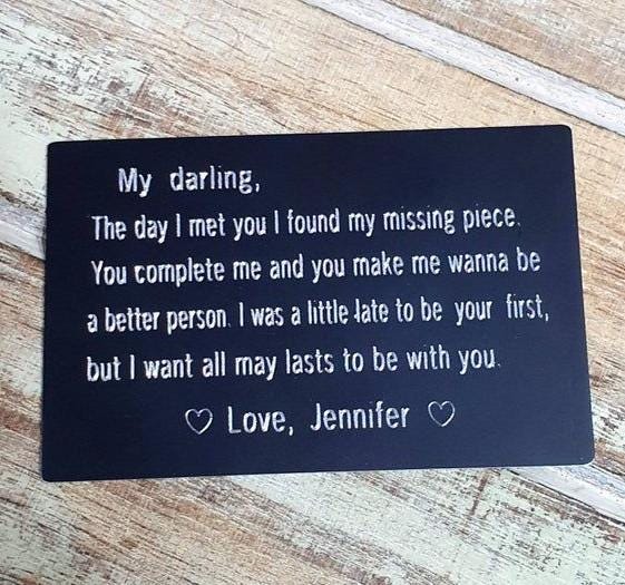 Personalized wallet card, Metal wallet card, Wallet card insert, Personalized message card, , Sentimental Romantic Keepsake, Custom Gift