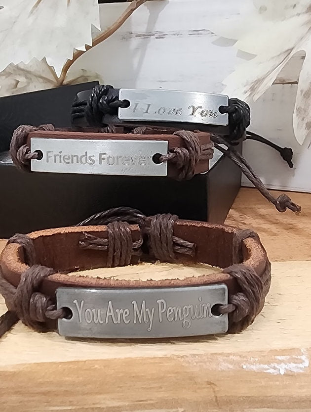 Best Friend Bracelet, Personalized Gifts, Leather Bracelets Custom Leather Bracelet Engraved Leather Bracelets Unisex Gifts Couple Bracelets