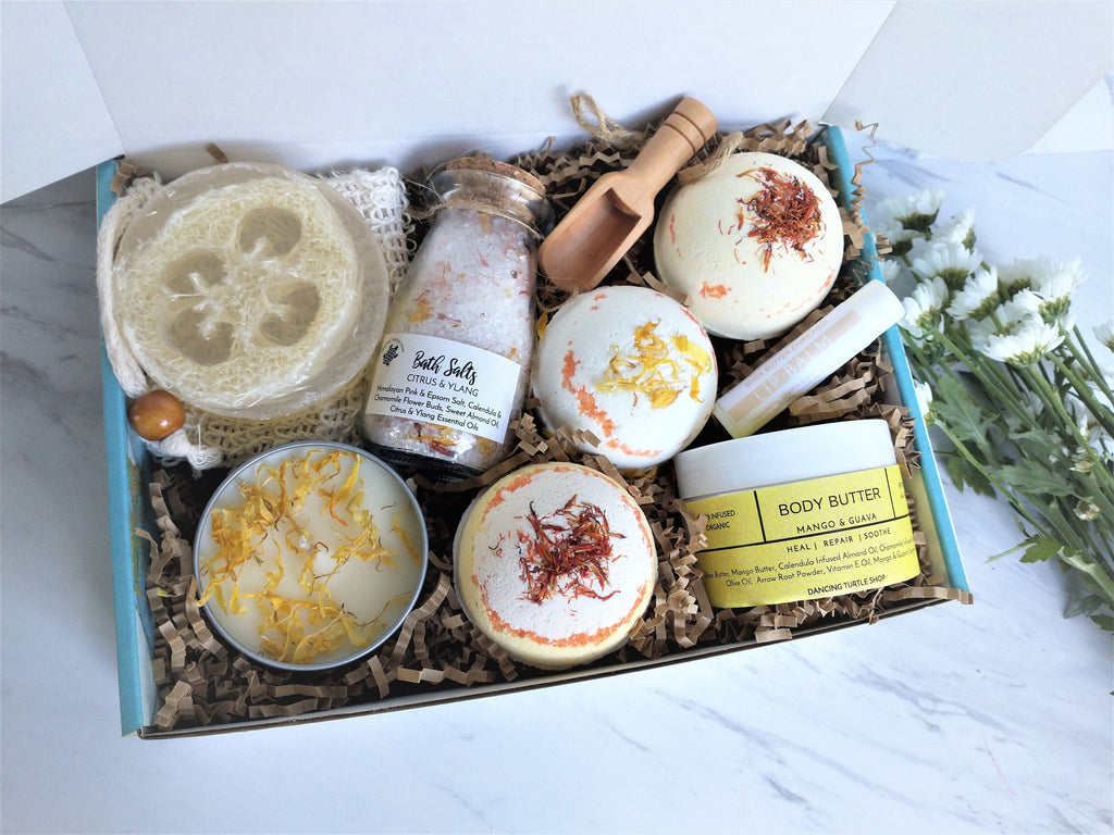 Organic Spa Gift Box, Aromatherapy Bath Bombs, Citrus Mango