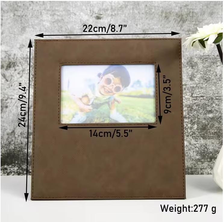 Personalized Add Your Custom Text Engraved Leatherette Faux Leather Hanging/Tabletop Personalized Group Family Photo Picture Frame