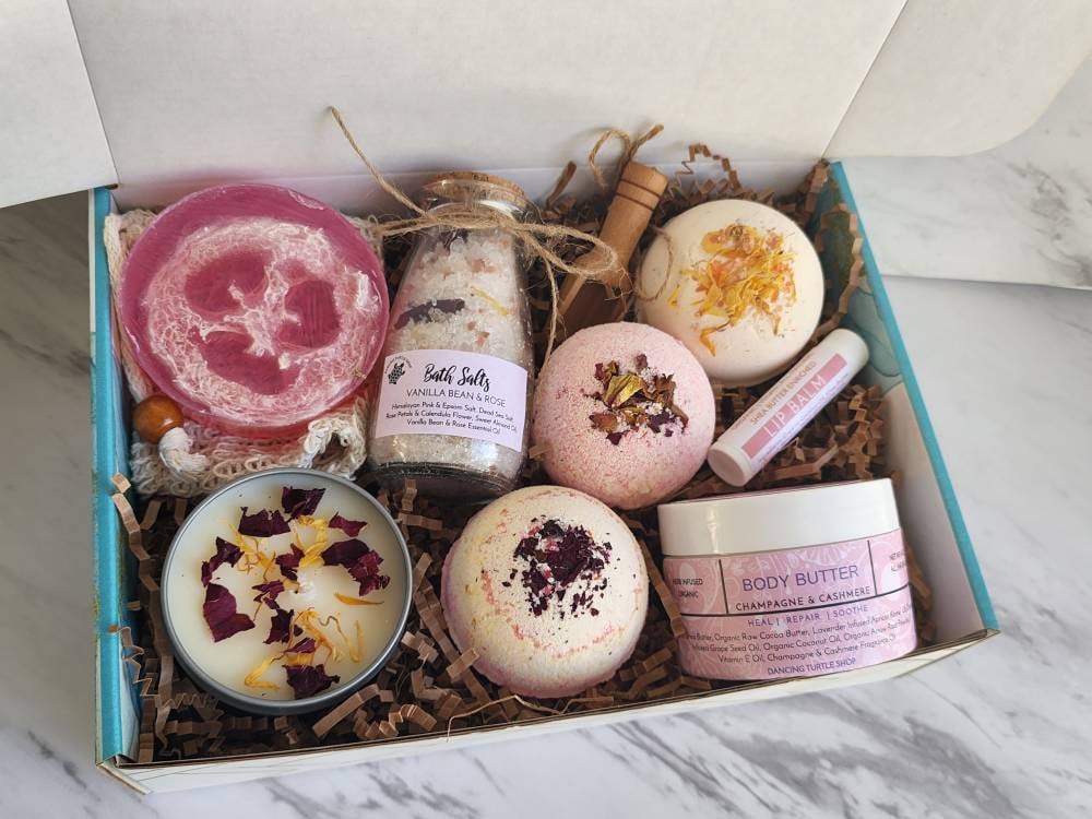 Organic Vanilla Rose Spa Gift Set, Self Care Box