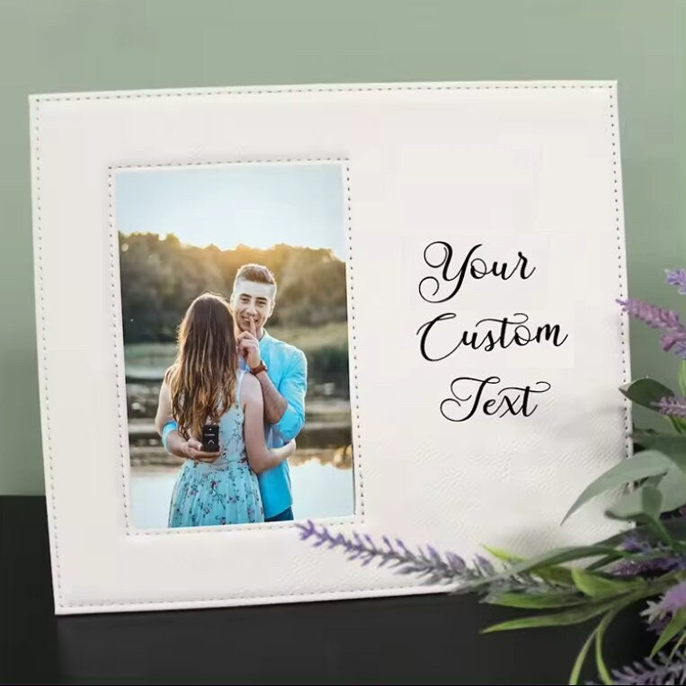 Engraved Faux Leather Wedding Picture Frame | Personalized Anniversary Gift
