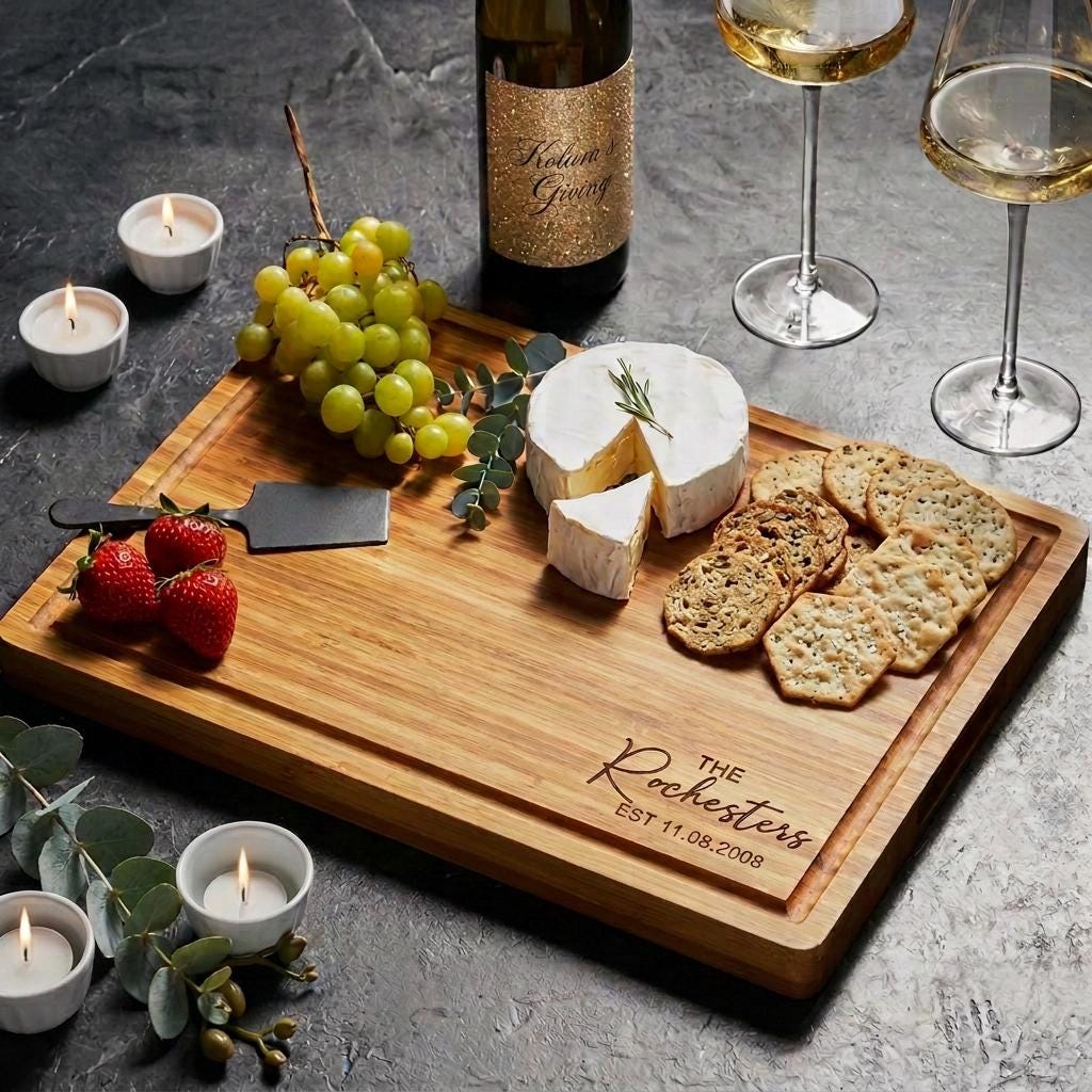 Personalized Cutting Board, Engraved Wedding Gift, Bamboo Charcuterie Board, Engagement Gift, Housewarming Gift, Dining and Serving Gift