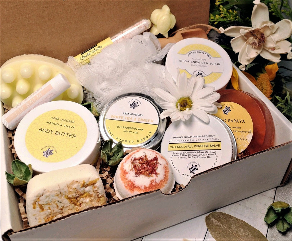 Natural Spa Gift Box, White Tea & Ginger Candle, Mango Guava Butter