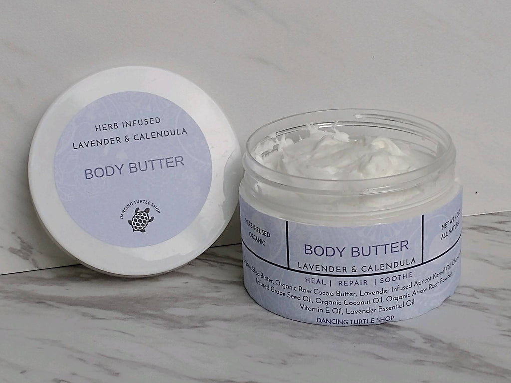 Herb Infused Body Butter, Lavender Calendula, Organic Shea & Cocoa