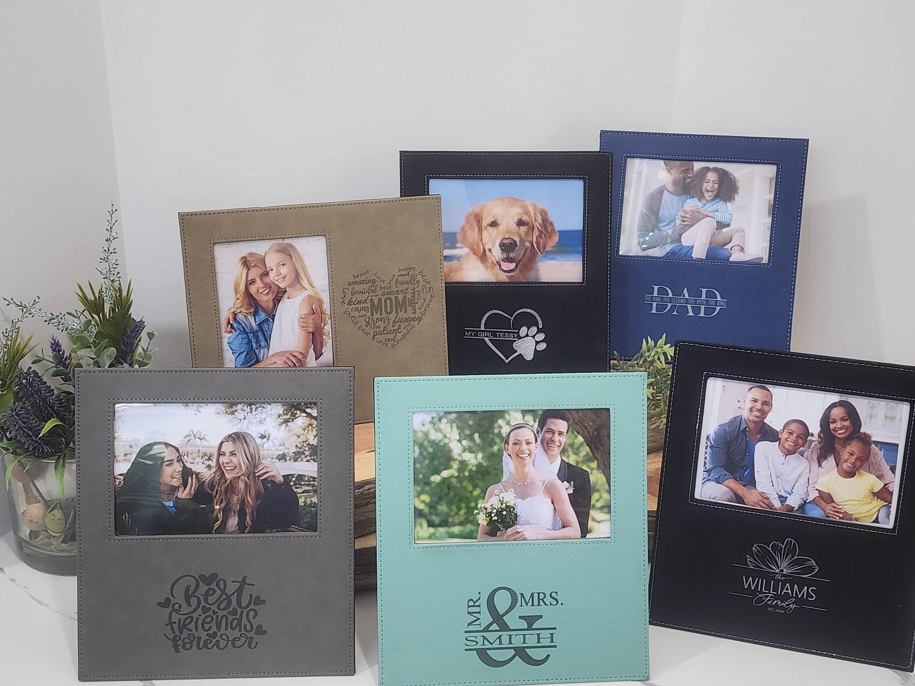 Personalized Add Your Custom Text Engraved Leatherette Faux Leather Hanging/Tabletop Personalized Group Family Photo Picture Frame