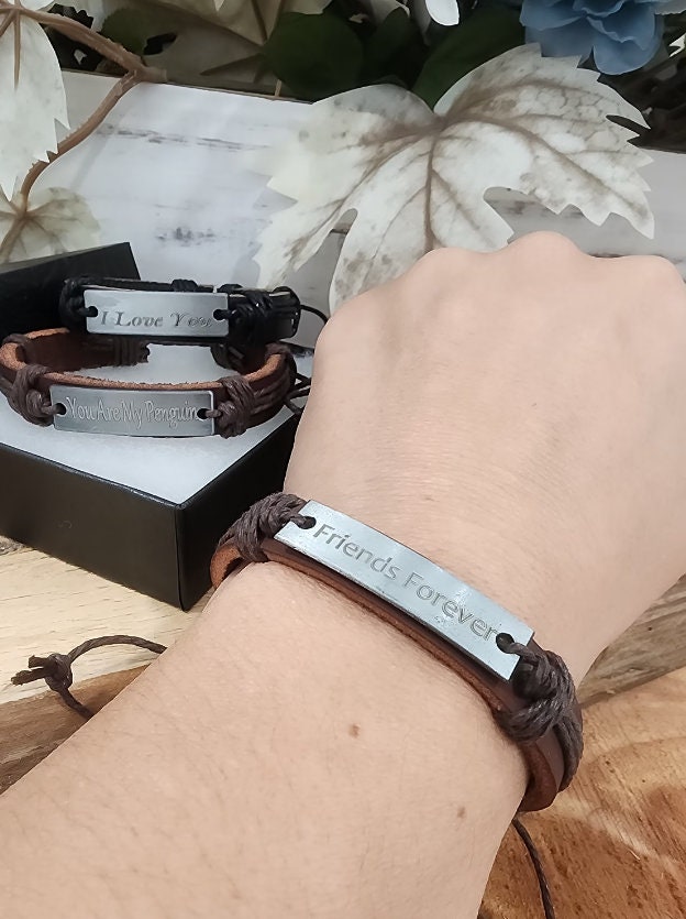 Best Friend Bracelet, Personalized Gifts, Leather Bracelets Custom Leather Bracelet Engraved Leather Bracelets Unisex Gifts Couple Bracelets