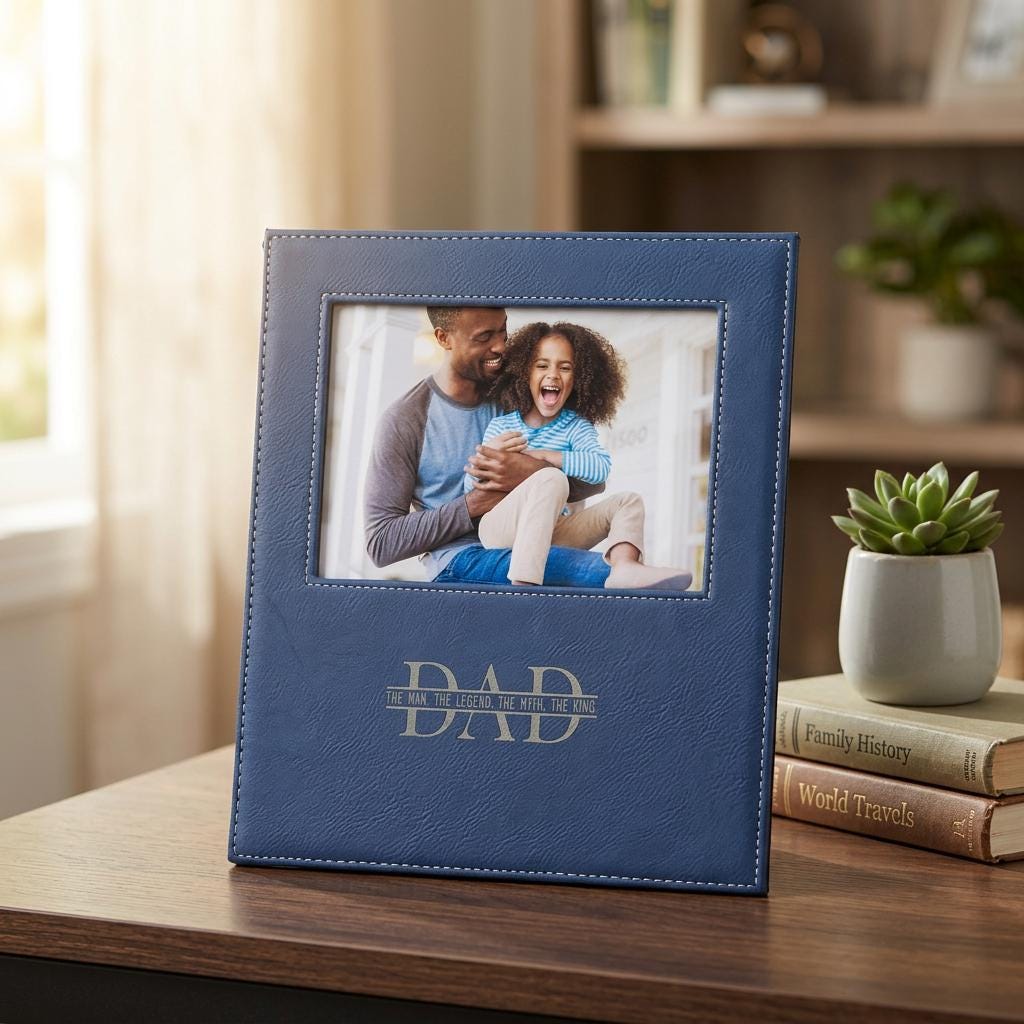 Custom Photo Frame, Personalized Add Your Custom Text Engraved Leatherette Faux Leather Hanging/Tabletop Personalized Group Family Photo