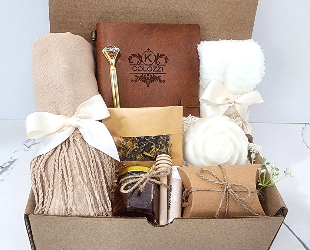 Personalized Spa Gift Box for Women | Hygge Self Care Package, Birthday Gift for Her | Mother's Day Gift with Cozy Scarf and Aromatherapy