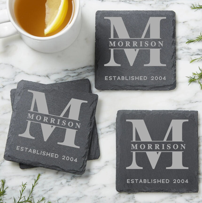 Custom Engraved Slate Coasters, Personalized Housewarming Gift