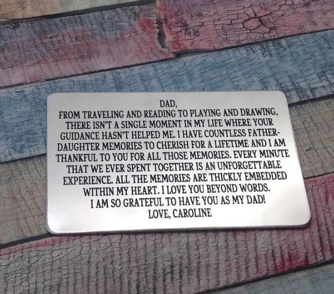 Personalized Own Message Metal Wallet Card, Sentimental Romantic Keepsake Gift For Him, Her, Wife, Husband, Christmas Gift, Anniversary Gift